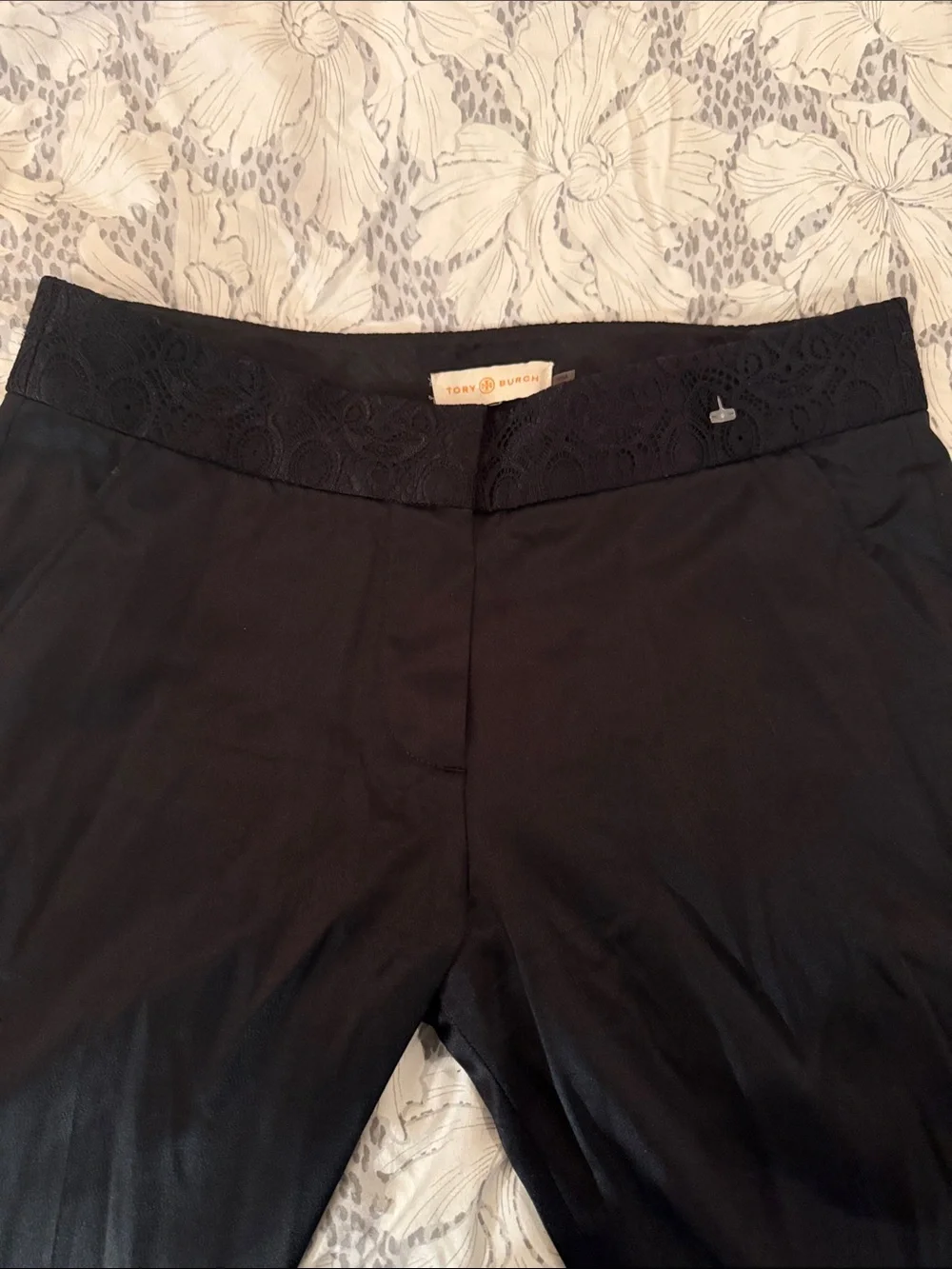 Tory Burch Women’s Black Silk Pant with Embroidery